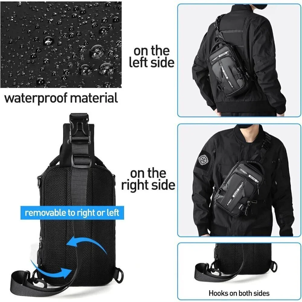 💫 Men Black Strap Motorcycle Sling Hiking Walking Biking Travel Shoulder Bag
